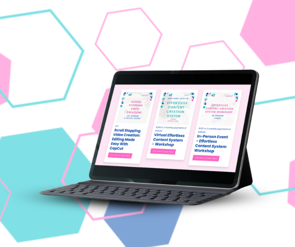 Laptop screen showing marketing templates and tools available in Samantha’s resources