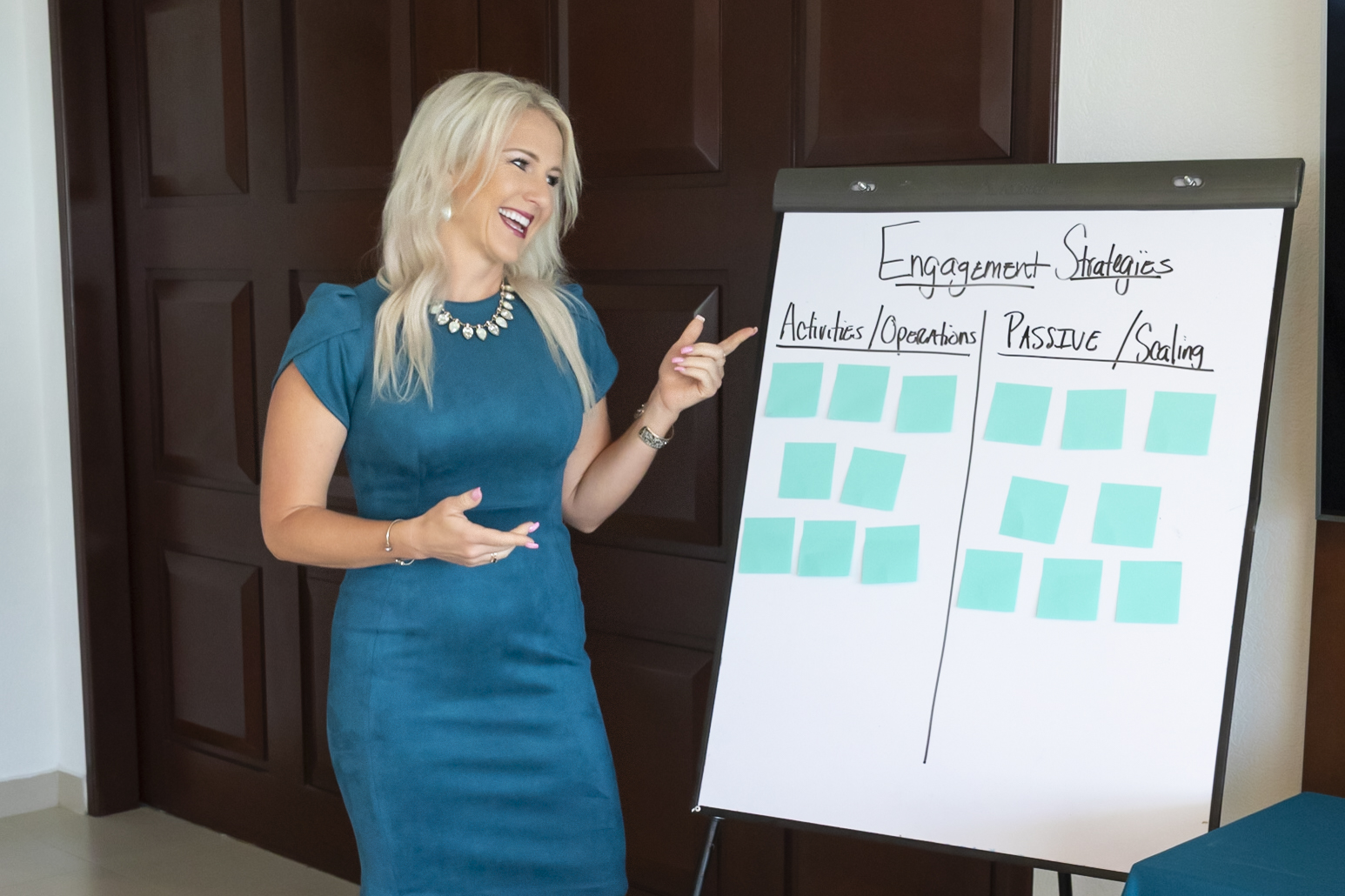 A beautiful woman gives a presentation